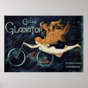 Vintage Victorian Art Nouveau, Gladiator Cycles Poster