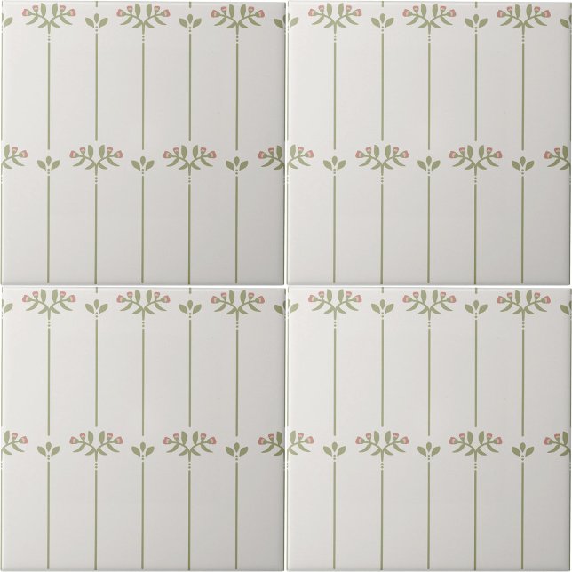 Vintage Victorian Botanical Traditional Stripes Fliese (Vintage Victorian Botanical Traditional Stripes Ceramic Tile)