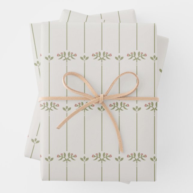 Vintage Victorian Botanical Traditional Stripes Geschenkpapier Set (Beispiel)