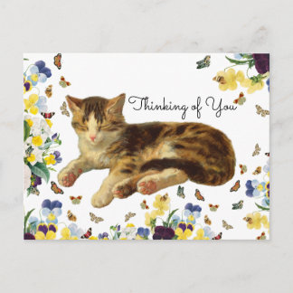 Vintage Victorian Cat Nap Floral Thinking of You Postkarte