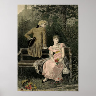 Vintage Victorian Couple on Bench Art Print Poster