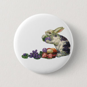 Vintage Victorian Easter Bunny, Eggs and Flowers Button