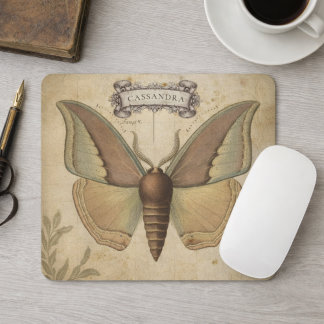Vintage Victorian Entomology Art Botanical Moth Mousepad