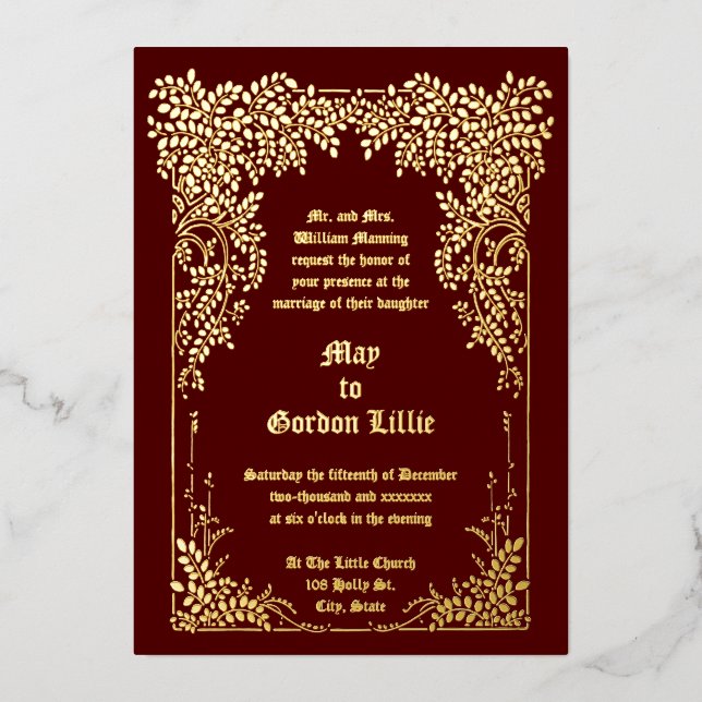 Vintage Victorian Era Tree Foliage Wedding Folieneinladung (Vorderseite)