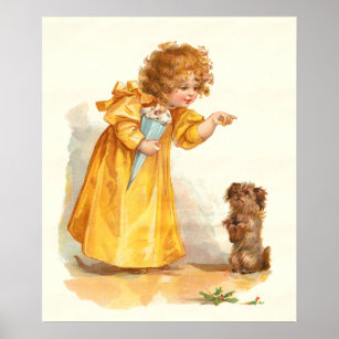 Vintage Victorian Girl and Dog by Frances Brundage Poster