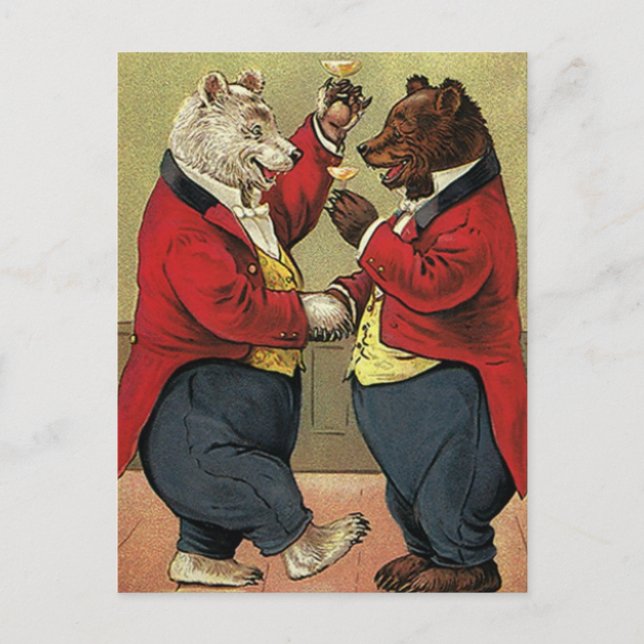Vintage Victorian Happy, Gay, Dancing Bears Postkarte (Vorderseite)