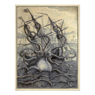 Vintage-Victorian-Kraken-Plakat Fotodruck