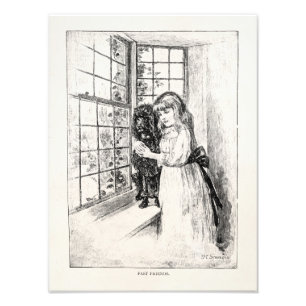 Vintage Victorian Mädchen Pudel - Vorlage leer Fotodruck