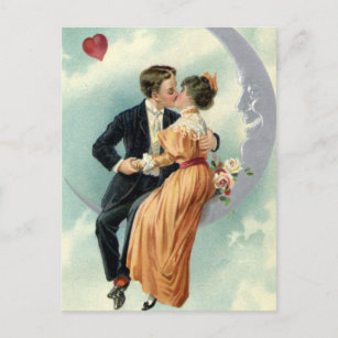 Vintage Victorian Pärchen Kiss wir haben Crescent  Postkarte