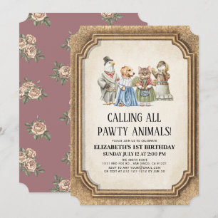Vintage-Victorian-Party-Tiere Mädchen-Geburtstag Einladung