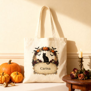 Vintage-Victorian-Schwarze-Katze-Gotisches-Hallowe Tragetasche