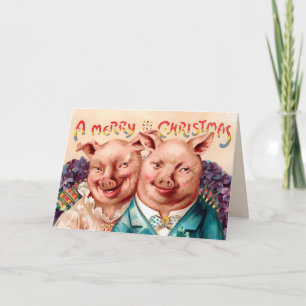 Vintage-Victorian-Schweine-Weihnachtskarte Feiertagskarte
