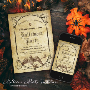 Vintage-Victorian-Spiegel-Gotischer-Skelett-Hallow Einladung