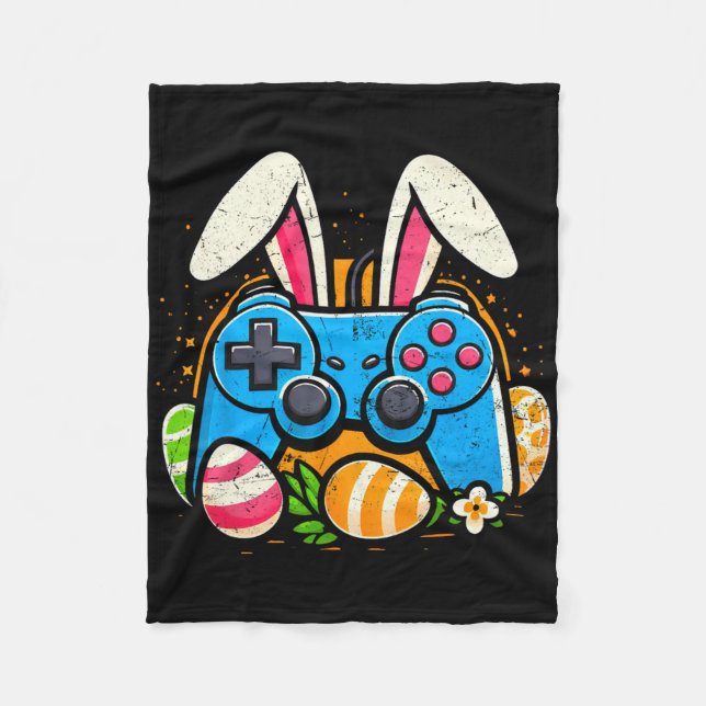Vintage-Videospielcontroller Osterhase Gamer Bo Fleecedecke (Vorderseite)