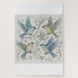 Vintage Vier-Vögel-Illustration Puzzle