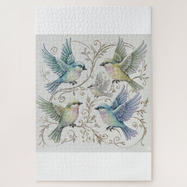 Vintage Vier-Vögel-Illustration  Puzzle (Vertikal)