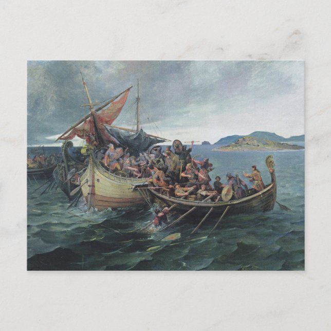 Vintage Viking Naval Battle Artwork Postkarte (Vorderseite)