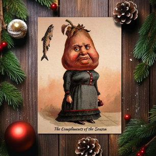 Vintage Viktorianisch Pear Head Lady Weihnachtskar Feiertagskarte