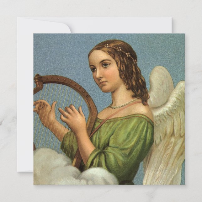 Vintage Viktorianische Angel Harp Weihnachtseinlad Einladung (Vorderseite)