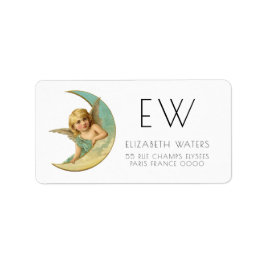 VINTAGE VIKTORIANISCHE ANGEL- UND MOONADRESSE ETIK ADRESSAUFKLEBER