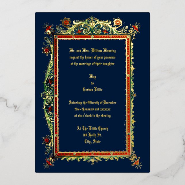 Vintage Viktorianische Ära 1893 Verzierte Hochzeit Folieneinladung (Vorderseite)