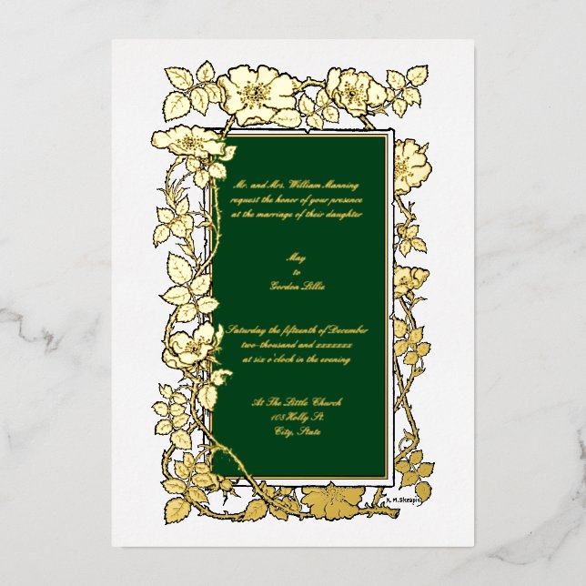 Vintage Viktorianische Ära 1896 Rose Weingrenze Folieneinladung (Vorderseite)