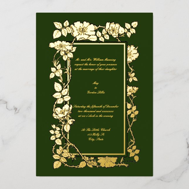 Vintage Viktorianische Ära 1896 Rose Weingrenze Folieneinladung (Vorderseite)