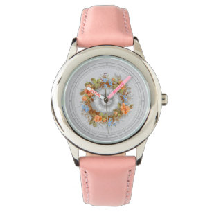 Vintage Viktorianische Ära Blumenreath Print Armbanduhr