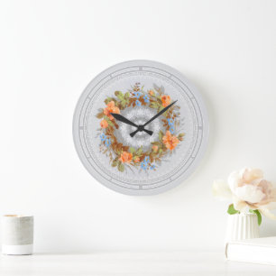Vintage Viktorianische Ära Blumenreath Print Große Wanduhr