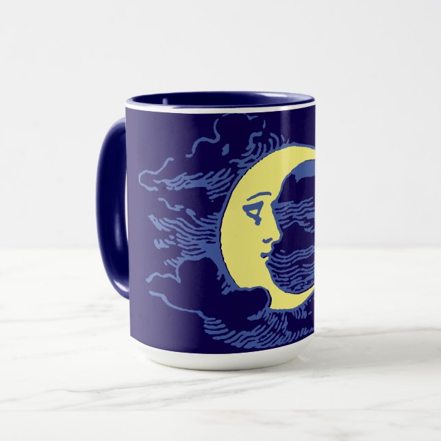 Vintage Viktorianische Ära Crescent Moon Face Tasse (Vorderseite Links)