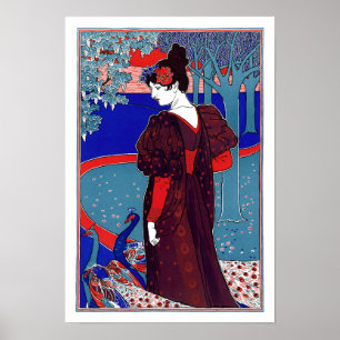 Vintage Viktorianische Ära Jugendstil-Frau & Peaco Poster