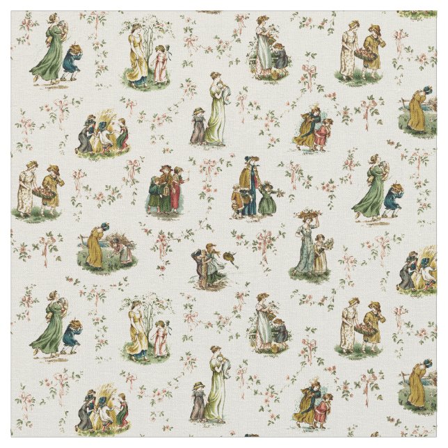 Vintage Viktorianische Ära Kate Greenaway Pattern Stoff (Nahaufnahme)