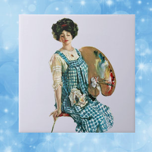 Vintage Viktorianische Artist Lady Painter Palette Fliese