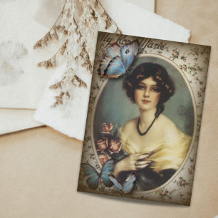 vintage viktorianische Blumenvintage Paris Frau Visitenkarte