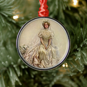 Vintage viktorianische Braut, antikes Brautporträt Silbernes Ornament