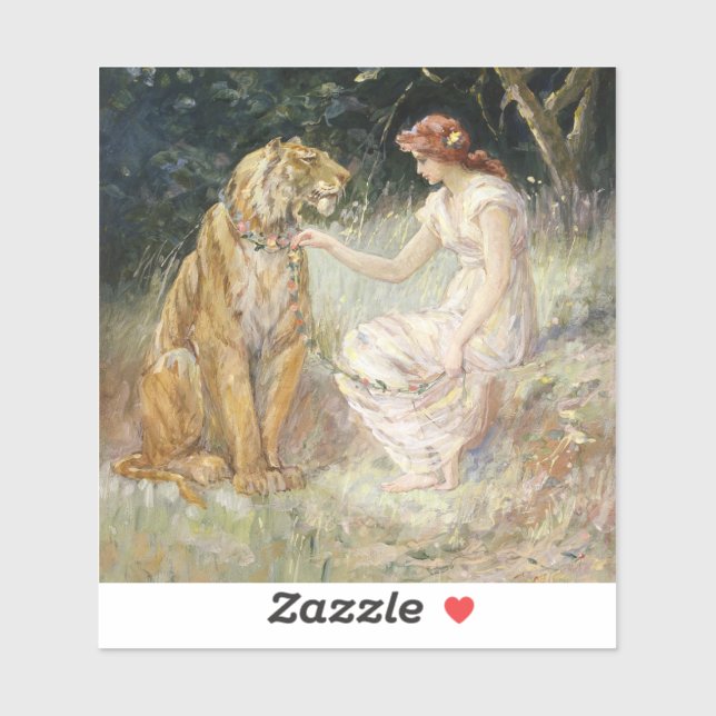 Vintage Viktorianische Coquette Lady and Tiger Aufkleber (Blatt)