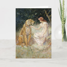 Vintage Viktorianische Coquette Lady and Tiger Karte