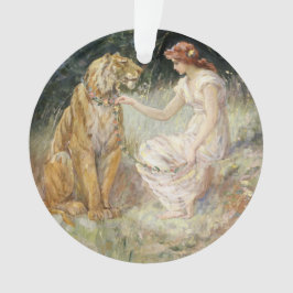 Vintage Viktorianische Coquette Lady and Tiger Ornament