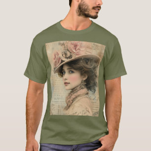 Vintage viktorianische Dame Blumenhut Elegantes Po T-Shirt
