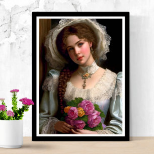 Vintage Viktorianische Dame mit Bouquet aus Rose Poster