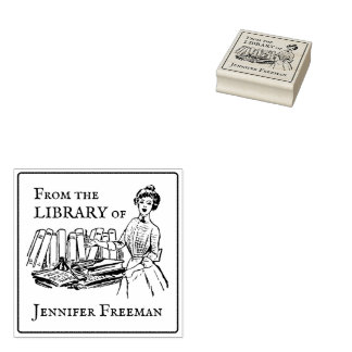 Vintage Viktorianische Dame mit Büchern Ex Libris Gummistempel
