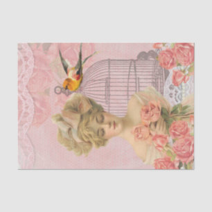 Vintage viktorianische Dame und Birdcage. Seidenpapier
