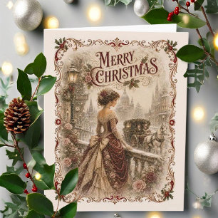 Vintage viktorianische Dame Weihnachtskarte Feiertagskarte