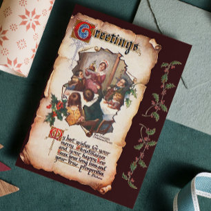 Vintage viktorianische Dickens-Weihnachtsgrußkarte Feiertagspostkarte