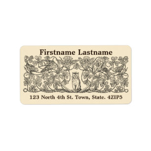 Vintage Viktorianische Era Cat, Clover & Birds Adressaufkleber