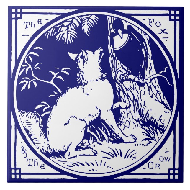 Vintage Viktorianische Era Fox & Crow Delft Blue Fliese (Vorderseite)