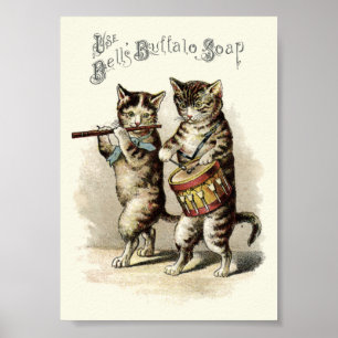 Vintage Viktorianische ERA-Katzen mit Trommelseife Poster