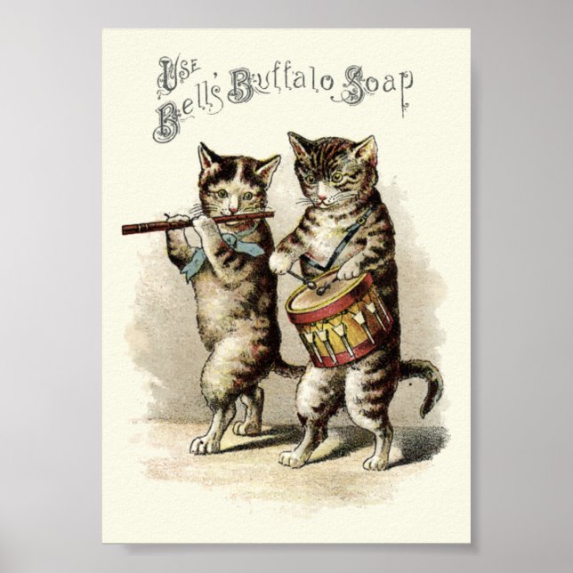 Vintage Viktorianische ERA-Katzen mit Trommelseife Poster (Vorne)