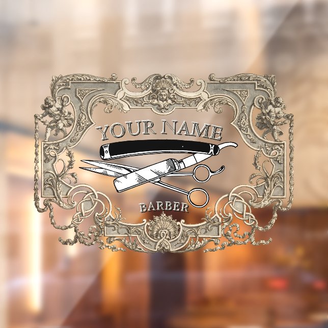 Vintage Viktorianische Erster Steampunk-Barbervorl Fensteraufkleber (Blatt 2)