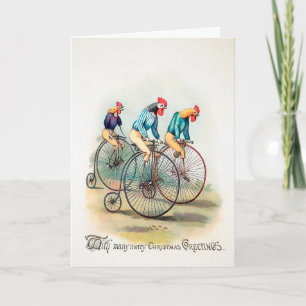 Vintage viktorianische Fahrrad-Hähne Weihnachtskar Feiertagskarte